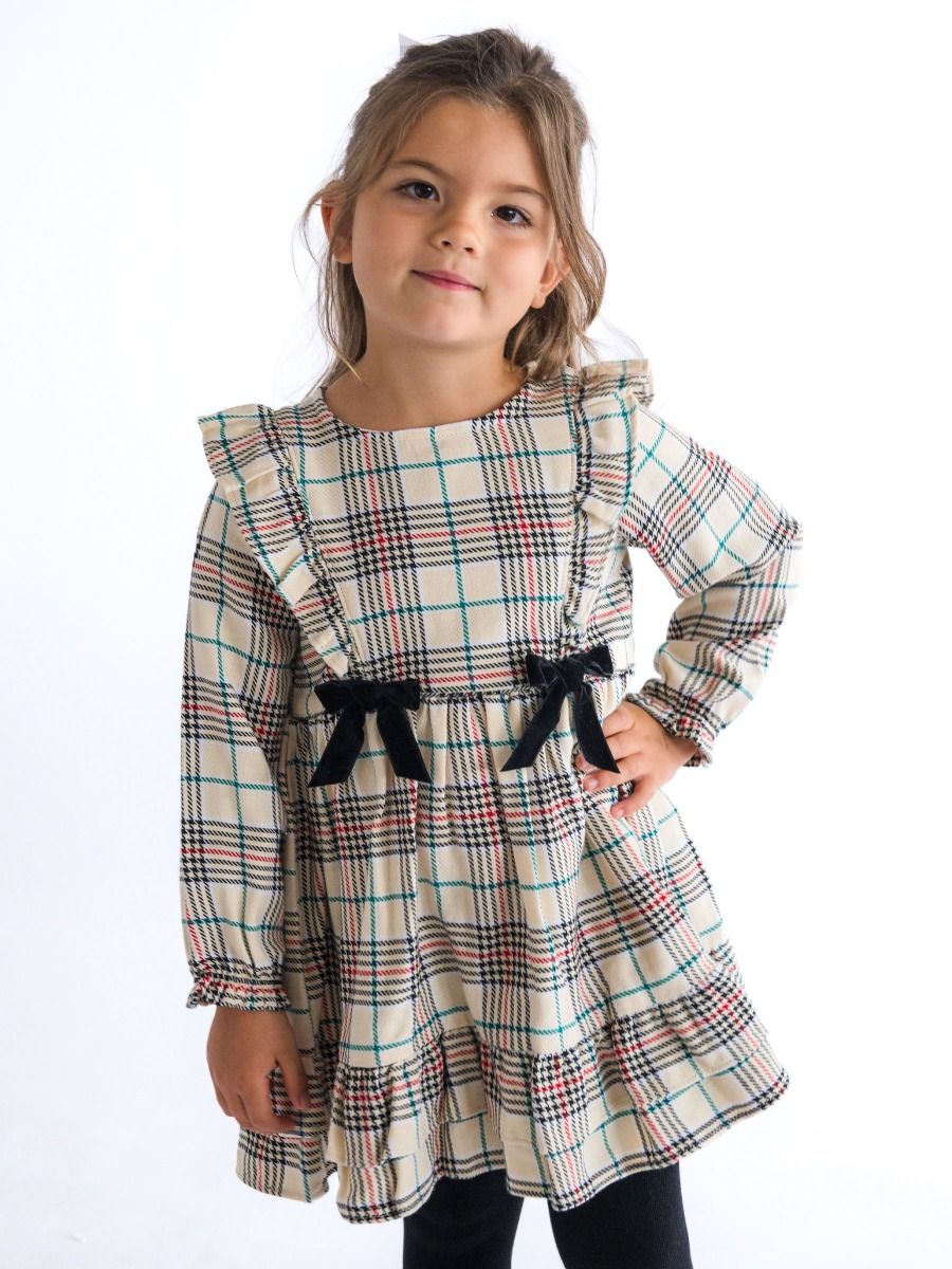 Tannen Plaid Woven Waterfall Bow Dress