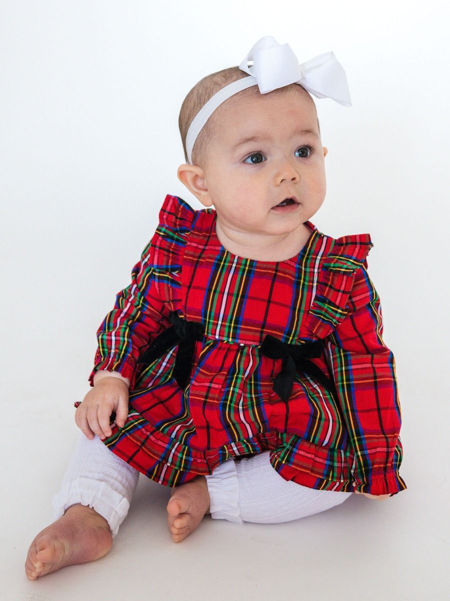 Red Nicholas Plaid Waterfall Bow Swing Top & Bloomer Set