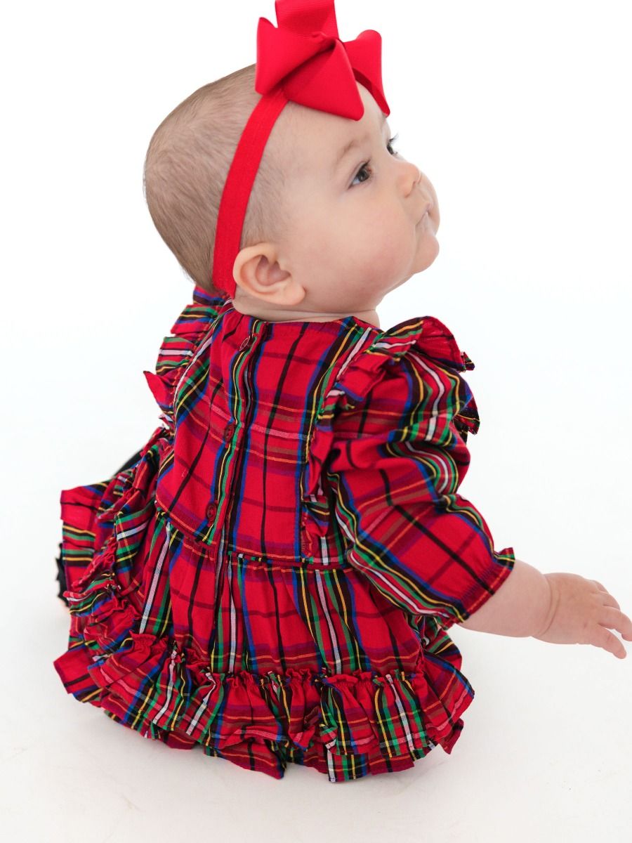 Red Nicholas Plaid Waterfall Bow Bubble Romper