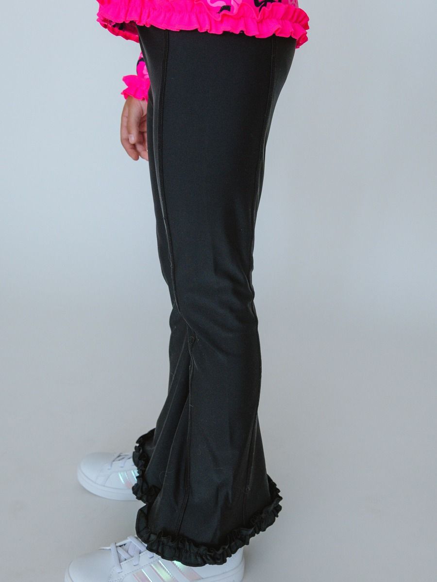 Black Active Flared Ruffle Hem Pants