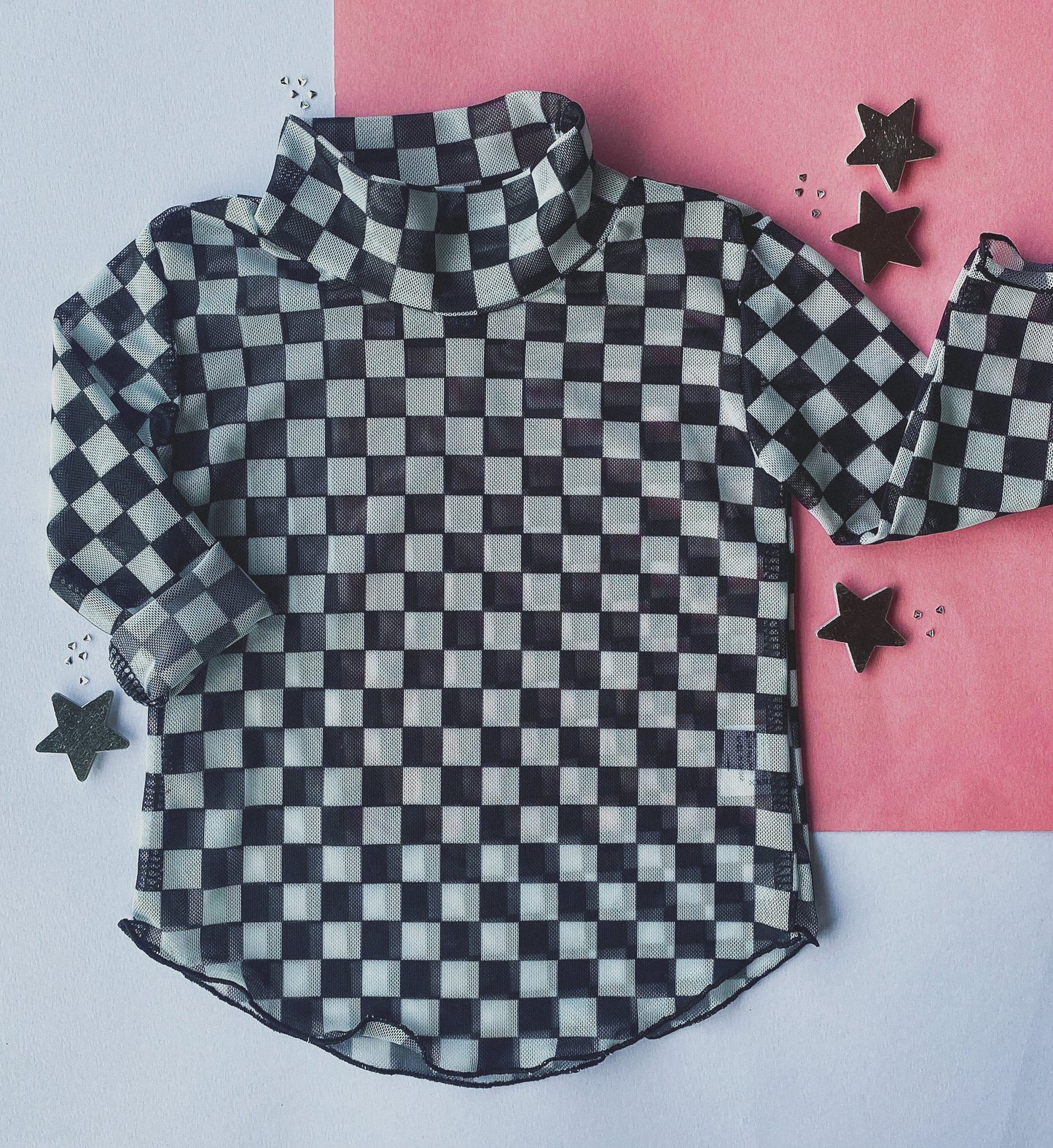 Black Check Layering Mesh Top