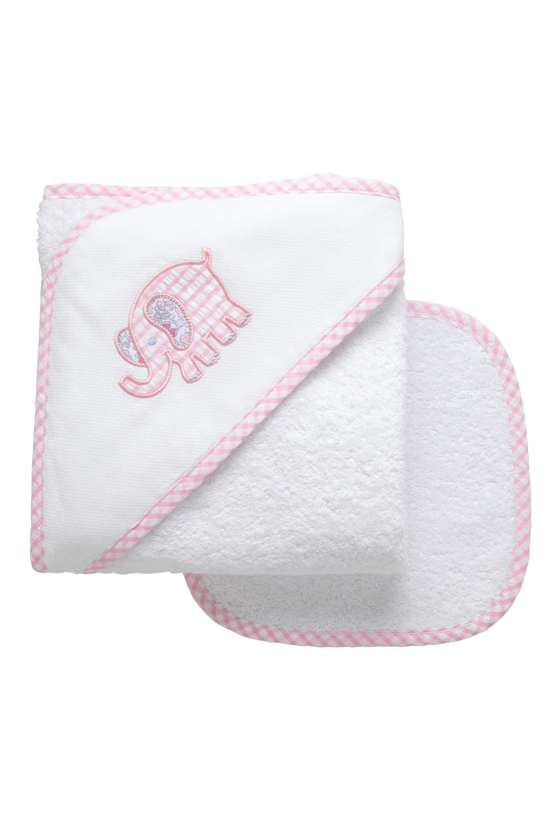 Elephant Applique Hooded Towel & Washcloth Set, Pink