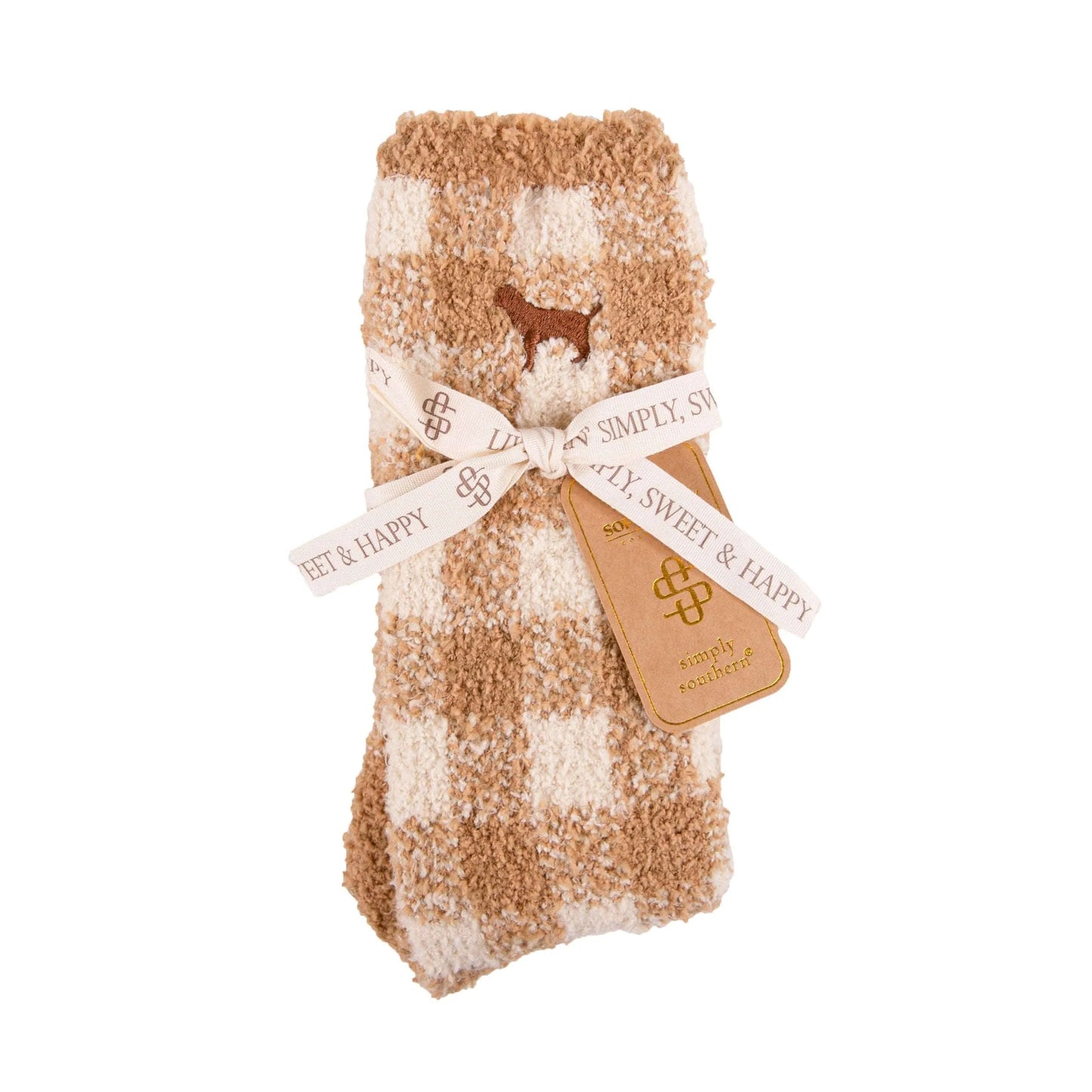 Tan Plaid Fuzzy Socks