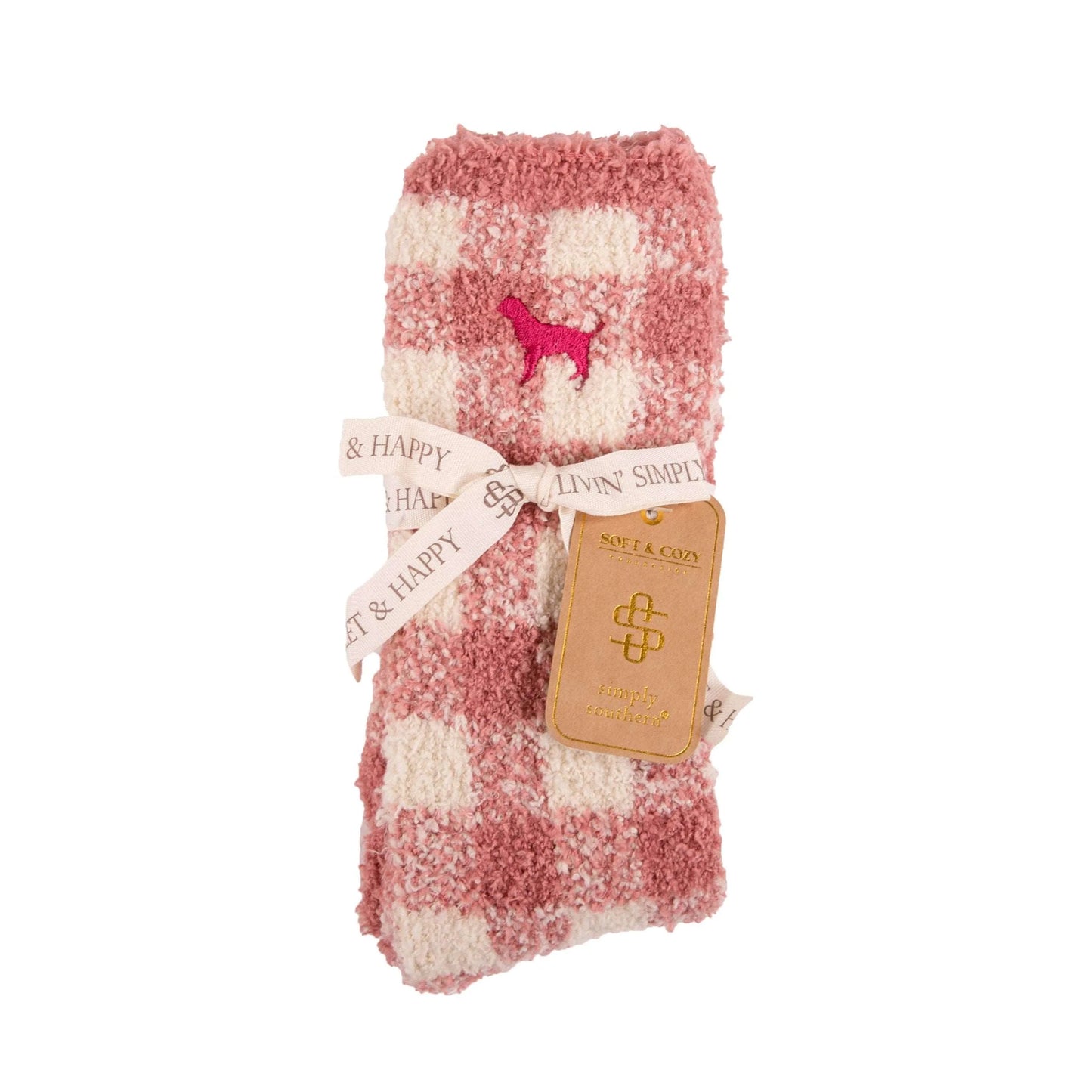 Pink Plaid Fuzzy Socks