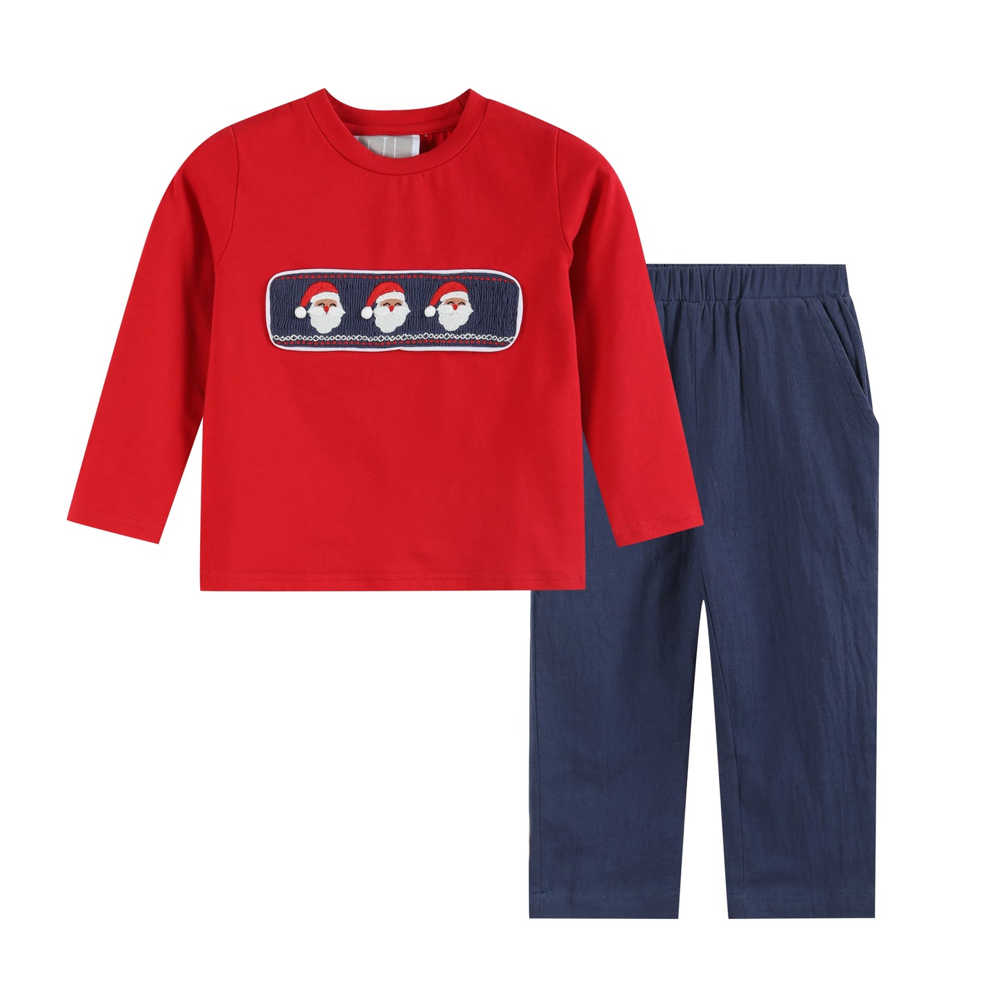 Red & Navy Santa Smocked Pant Set