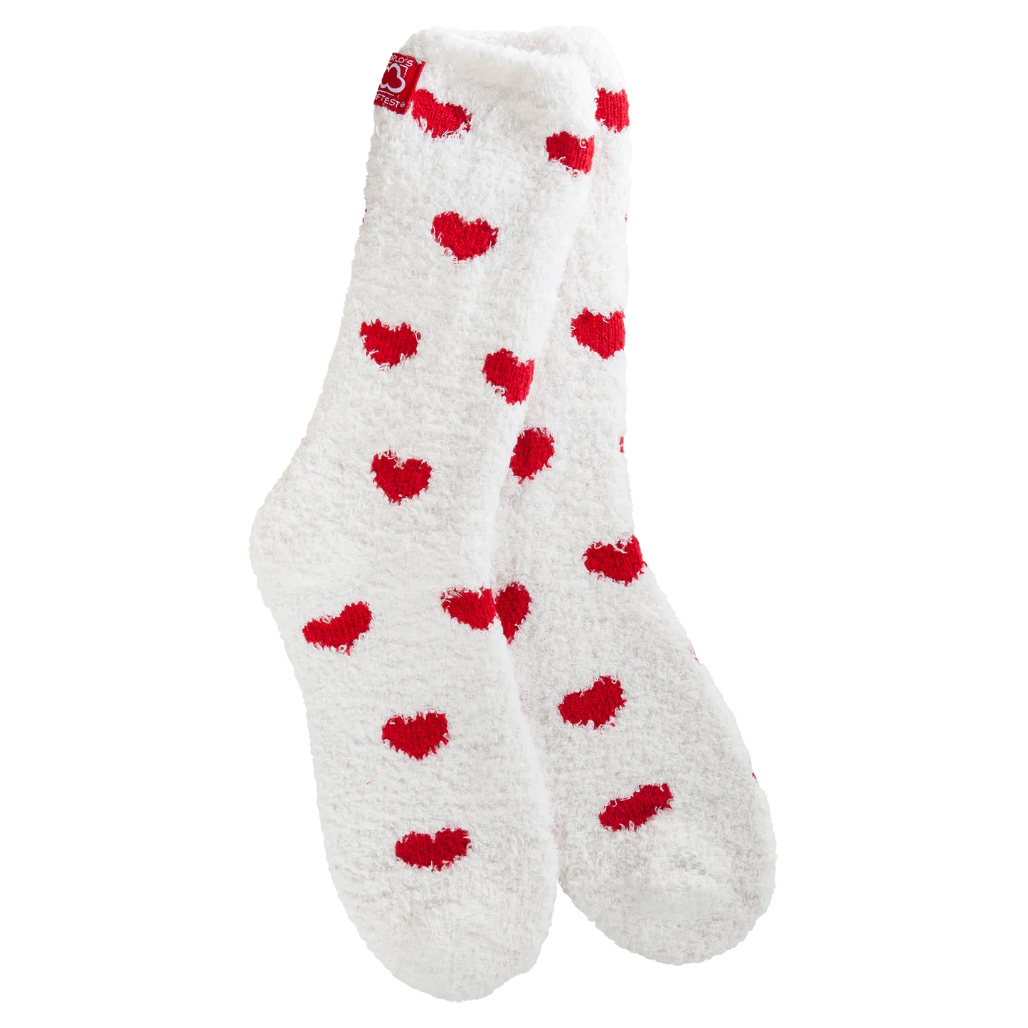 White Red Heart Fuzzy Socks