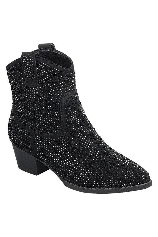Black Rhinestone Boots- Short Western
