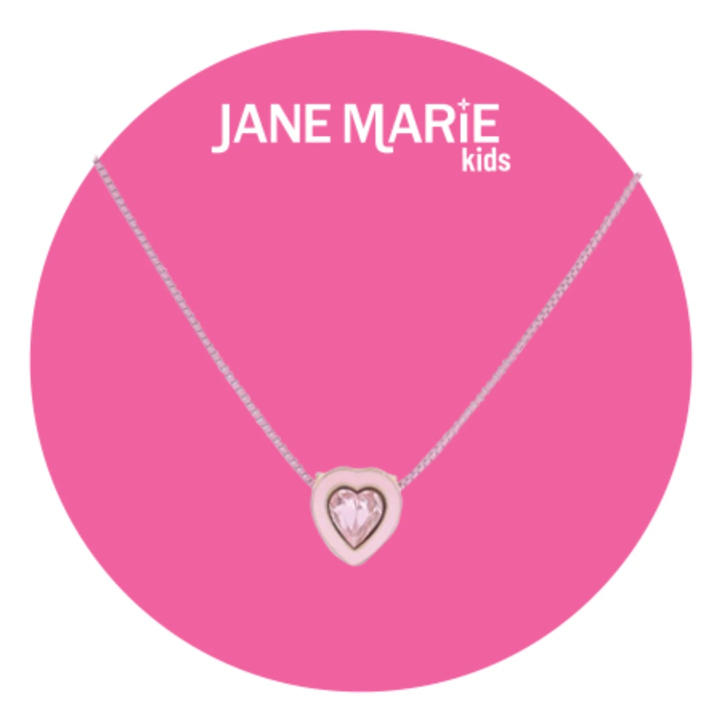 14" Light Pink Chain Necklace with Light Pink Enamel & Pink Crystal Heart