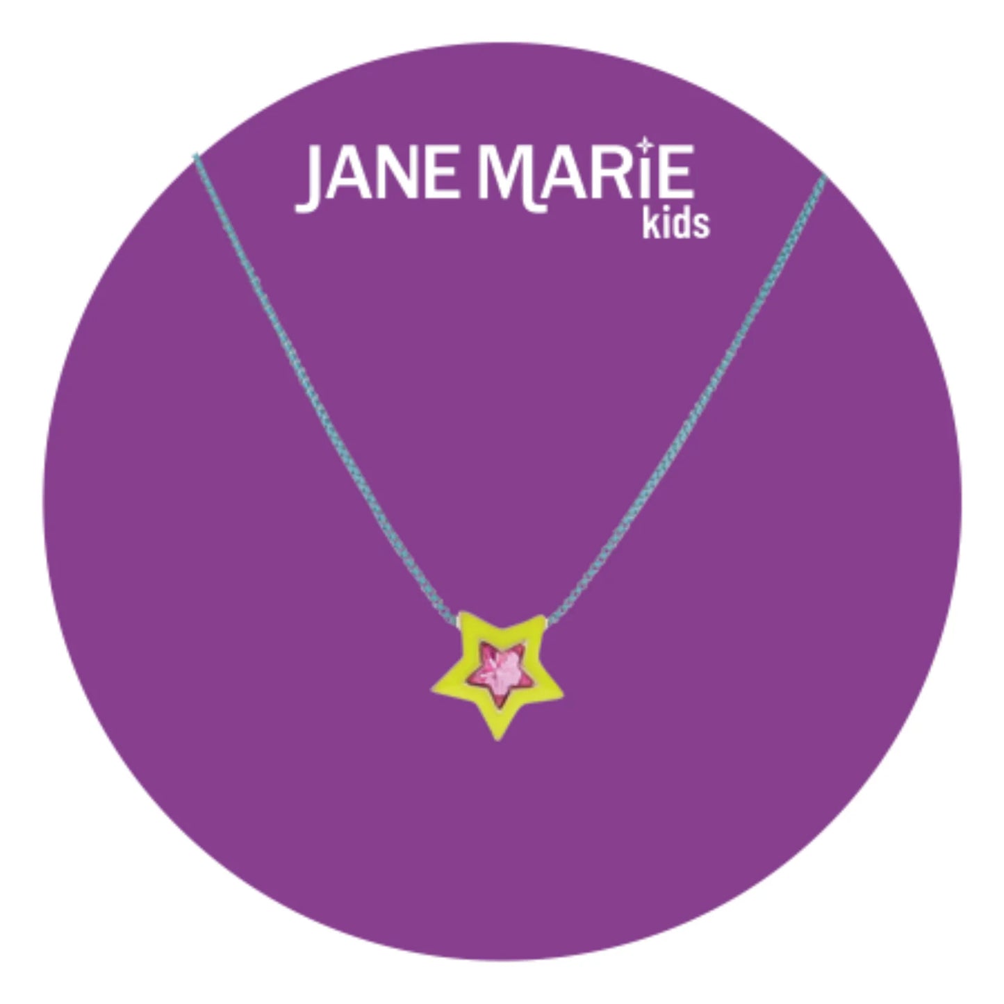 14" Teal Chain Necklace with Yellow Enamel & Hot Pink Crystal Star