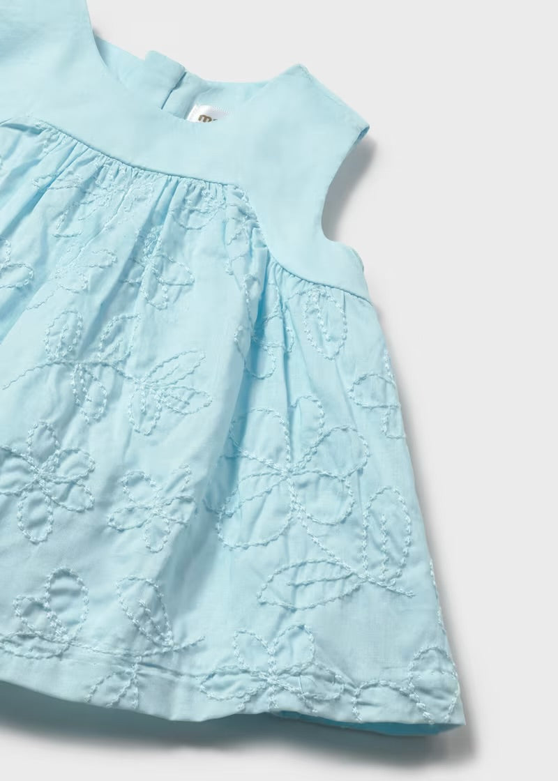 Blue Embroidered Dress With Bloomers