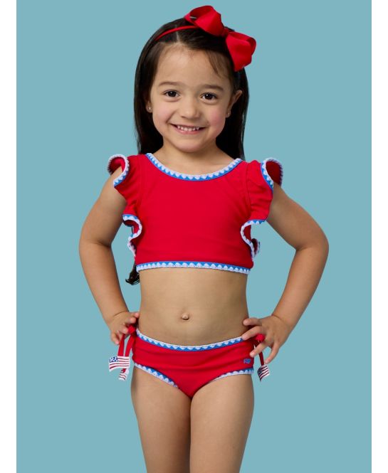 Vintage Red Crochet Detail Butterfly Tankini 2-Piece Swimsuit