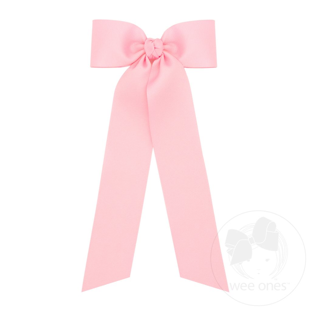 Light Pink Medium Grosgrain Hair Bowtie with Knot Wrap and Streamer Tails