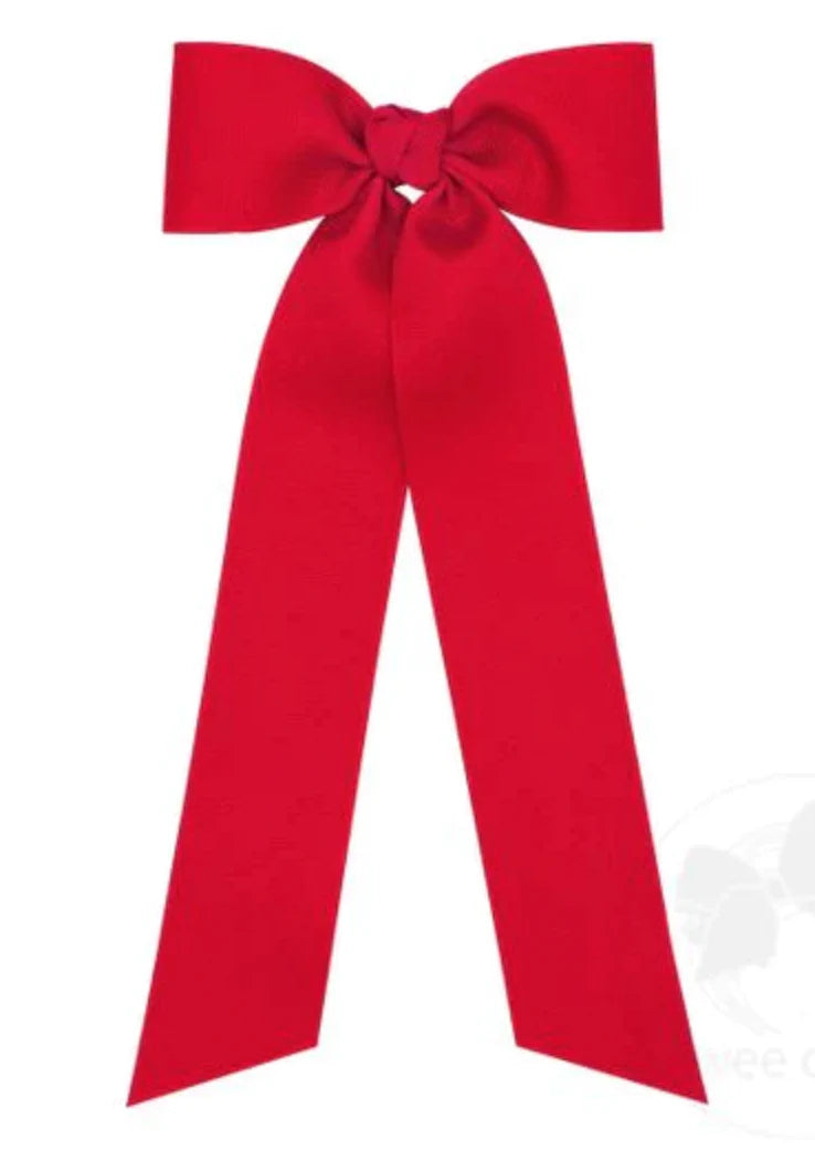 Red Medium Grosgrain Hair Bowtie with Knot Wrap and Streamer Tails