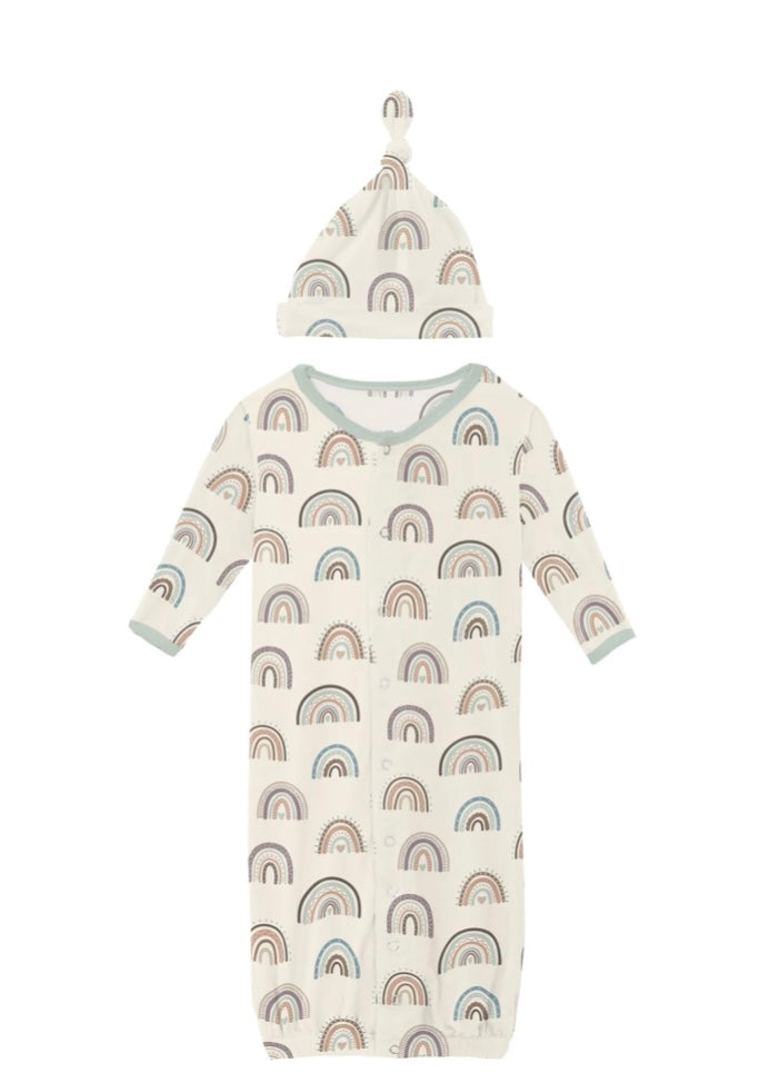 Earthy Rainbows Layette Gown & Hat Set