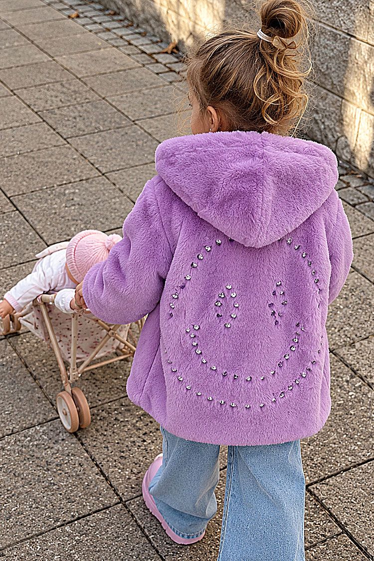 Narcissus Rhinestone Smiley Fur Jacket