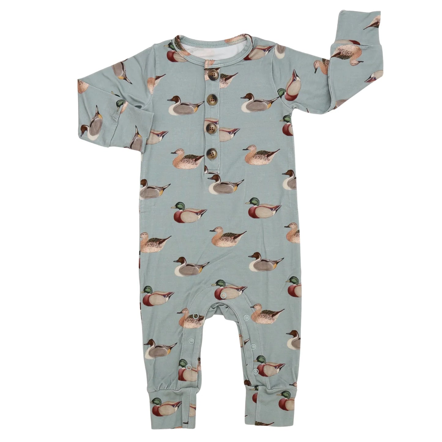 Vintage Ducks LS Button Romper