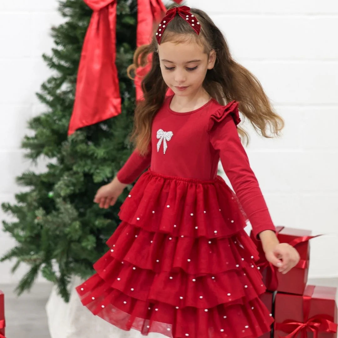 Christmas Pearl LS Tutu Dress