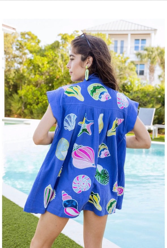 Purple Gauze Colorblock Shell Dress