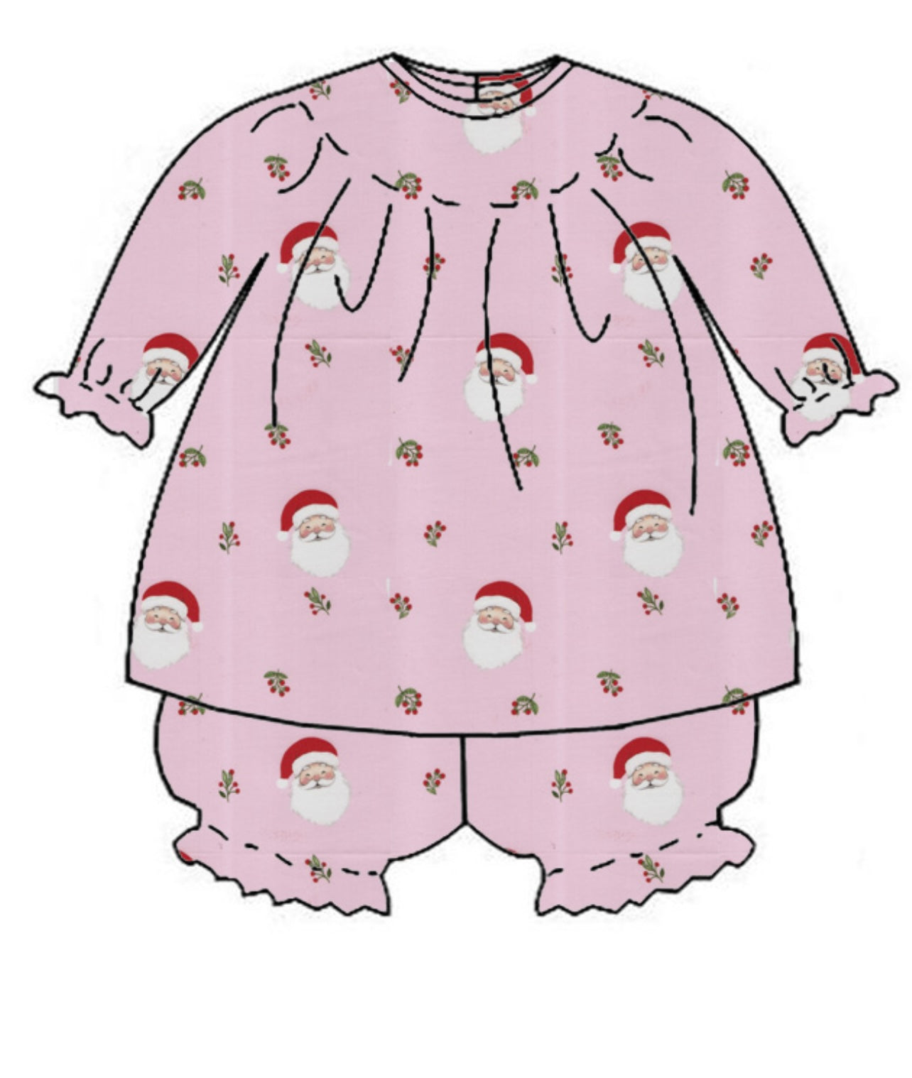 Noel Pink Santa Clause Bishop Bloomer Set