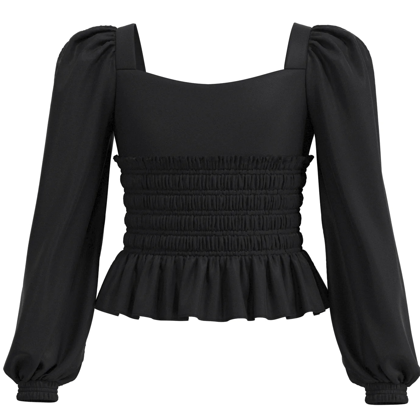 Black Square Neck Smocked Top