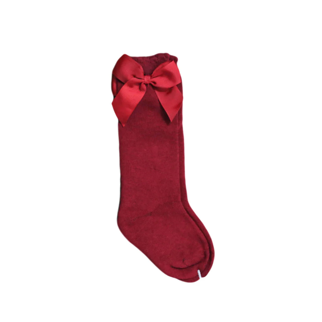 Cranberry Bow Happy Knee Socks