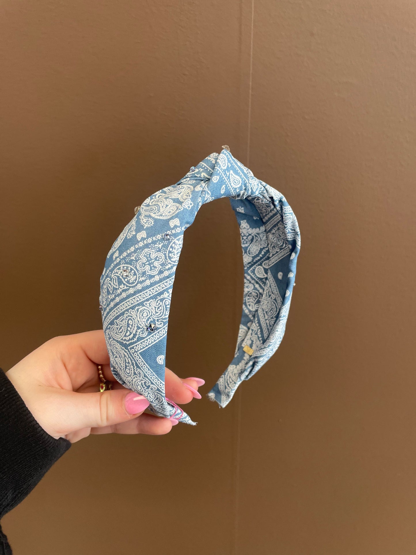 Crystallized Denim Bandana Knot Headband