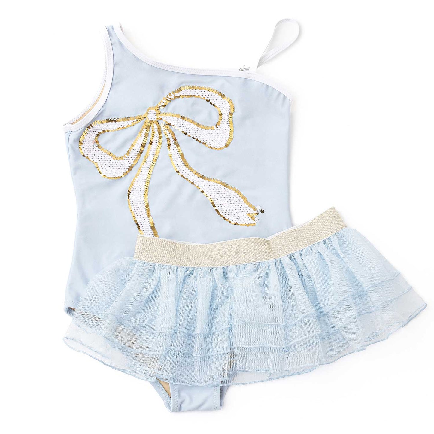 One Piece Swimsuit & Tutu Skirt - Sequins Bow
