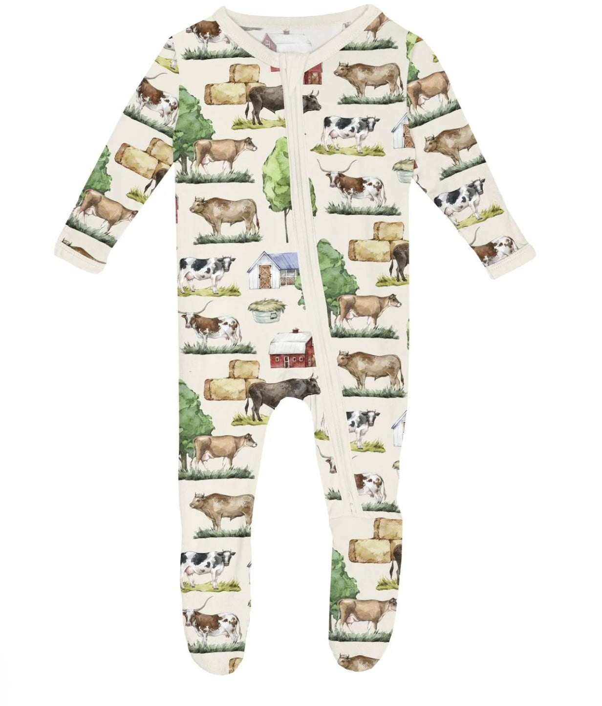 Footie W 2 Way Zipper Natural Grazing Cows