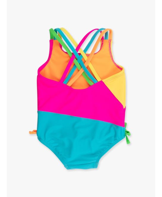 Neon Color Block Block Cross-Back One Piece Swimsuit