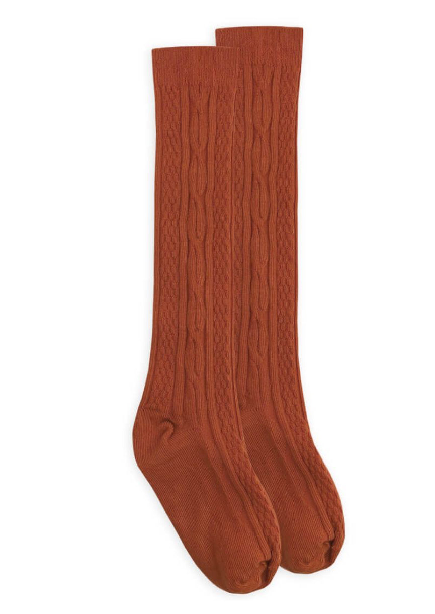 Rust Cable Knee High Socks