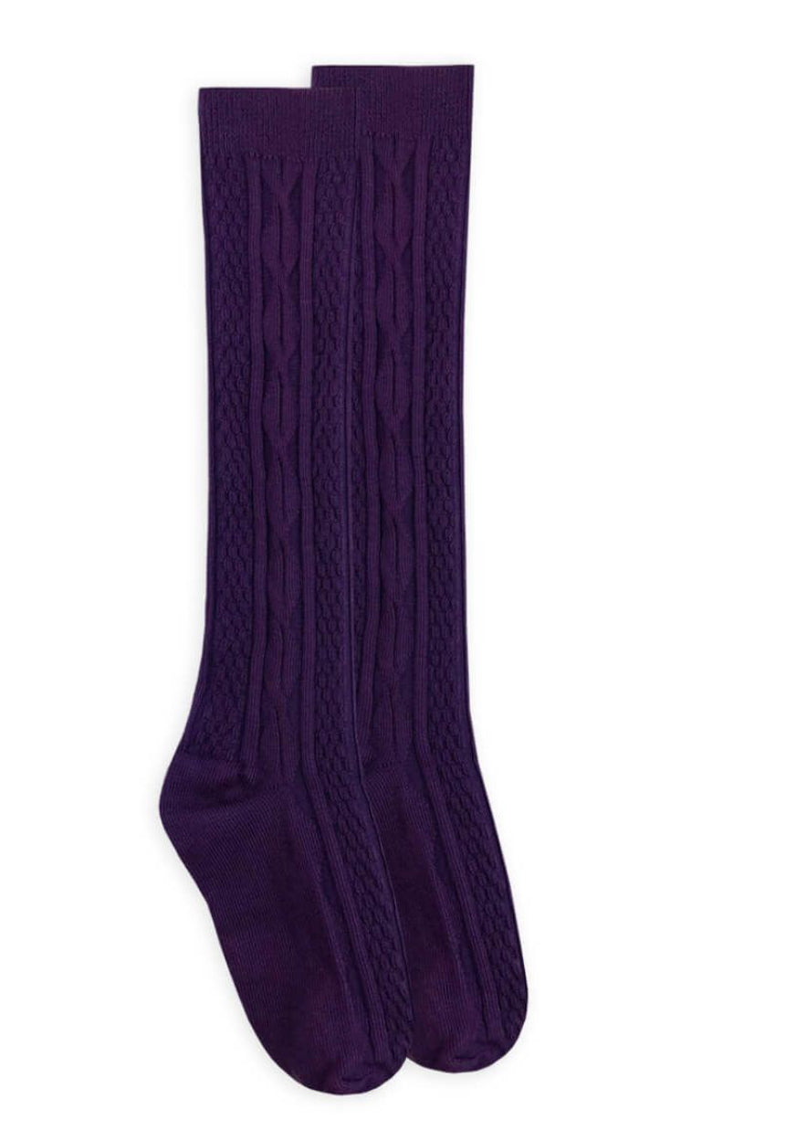Plum Cable Knee High Socks