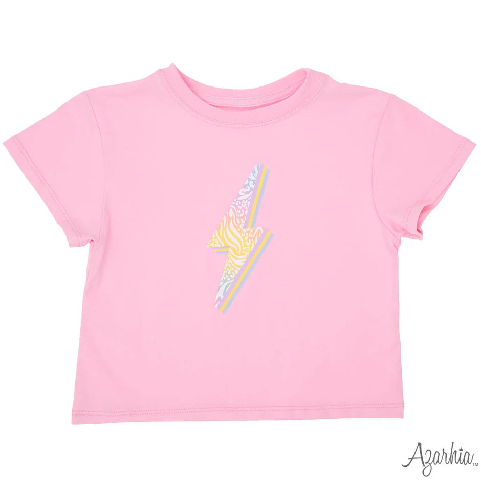 Zebra Rainbow Lightning Bolt Pink Boxy Tee