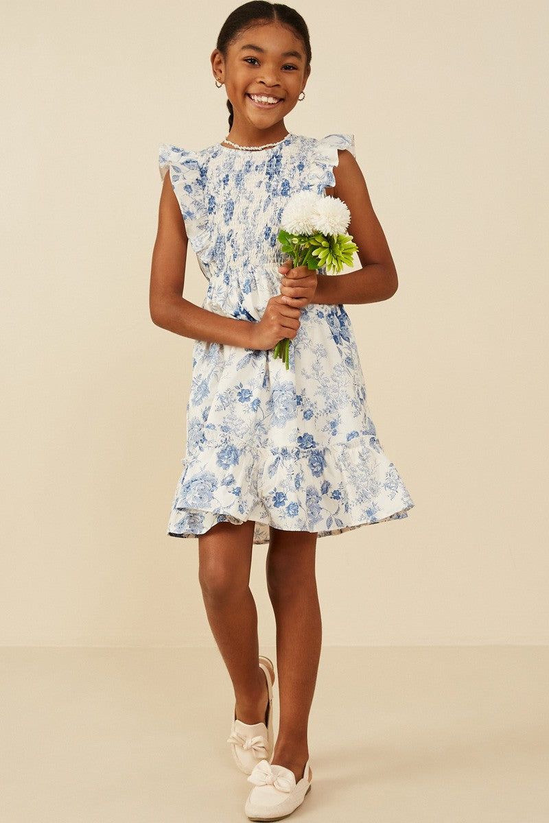 Girls Antique Floral Smock Dress