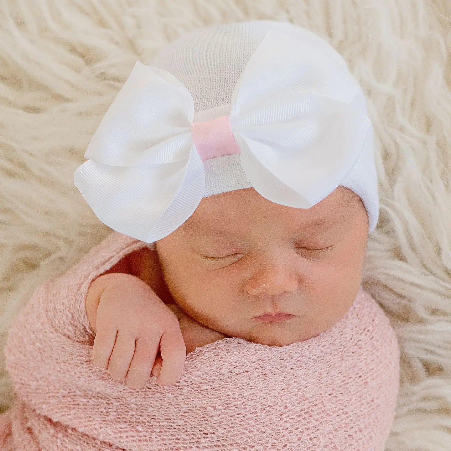 Sophie White Big Ribbon Bow with Pink Ribbon Center