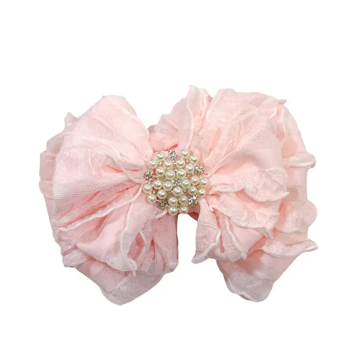 Sweet Pink Pearl Ruffled Headband
