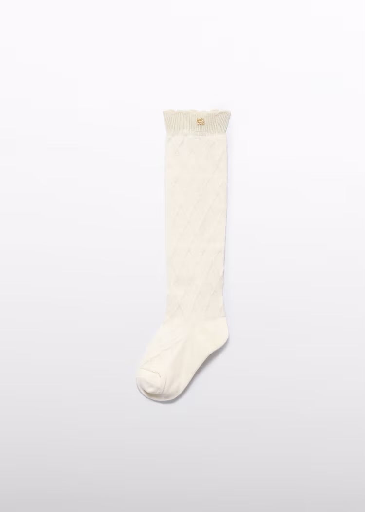 Cream Jacquard Knee Socks