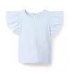 Pale Blue Eyelet Flutter Sleeve Tee
