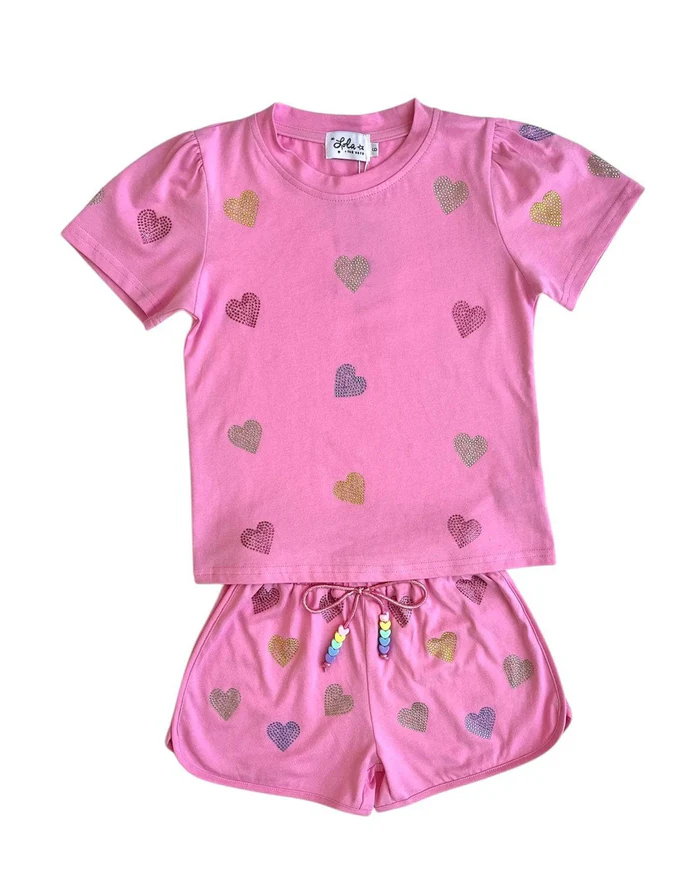 Pink Crystal Hearts Short Set