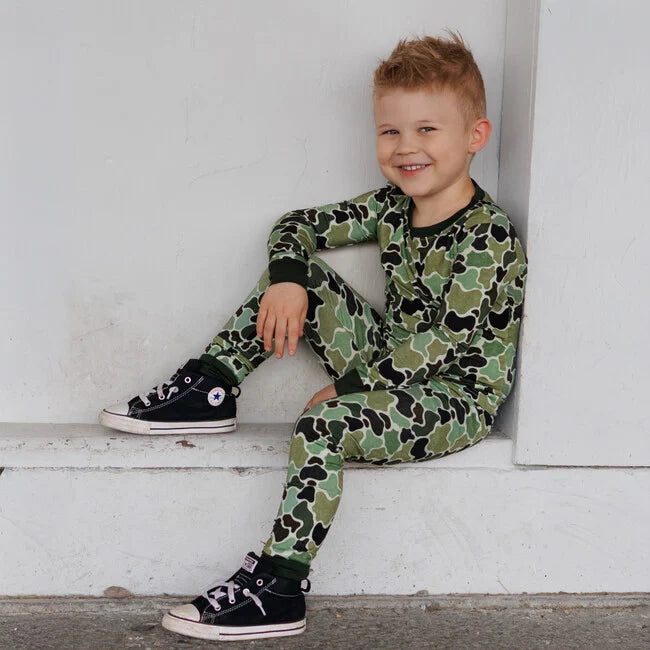 Green Distressed Camo 2 Piece Pajama Set