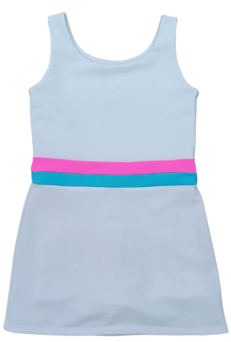 Annie Dress Snow with Pink and Turqouise