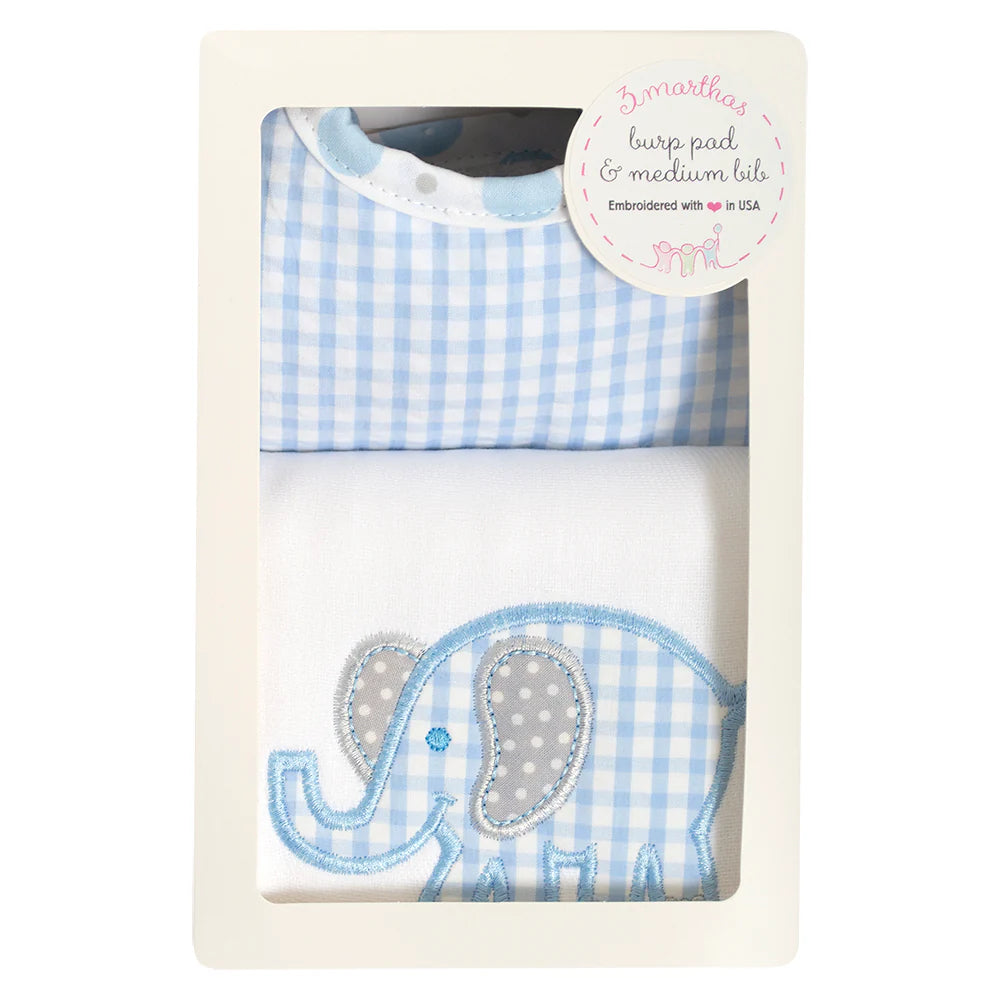 Blue Elephant Bib & Burp Box Set