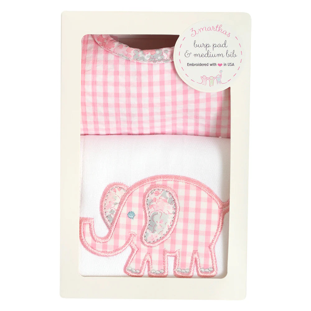 Pink Elephant Bib & Burp Box Set