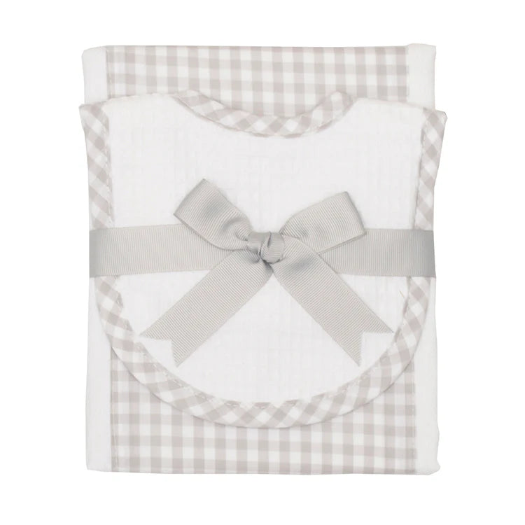 Gray Gingham Bib & Burp Set