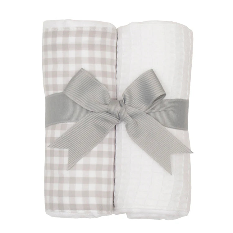 Gray Gingham Set of 2 Burp Cloths