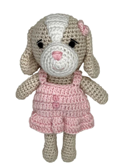 Bamboo Pink Dog Crochet Rattle