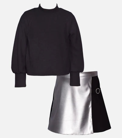 Black & Silver Top & Skort Set