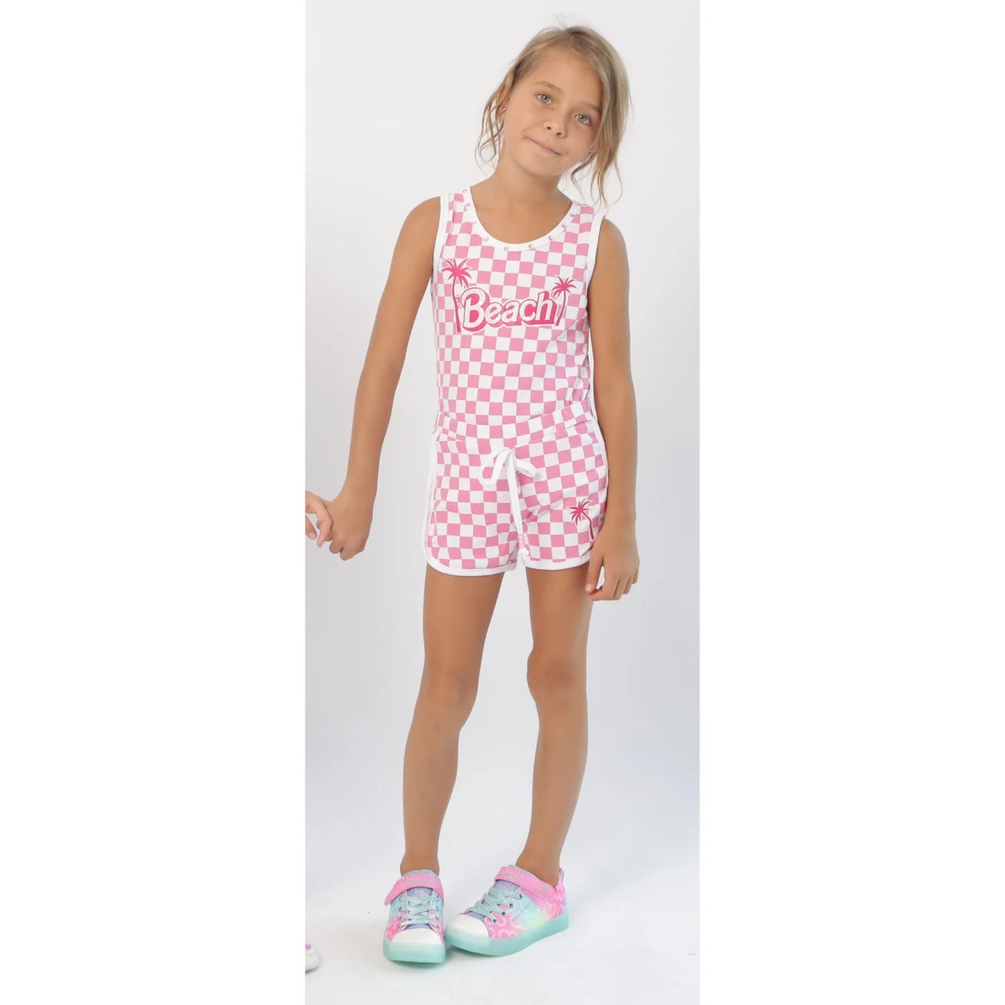 Pink Check Beach Tank