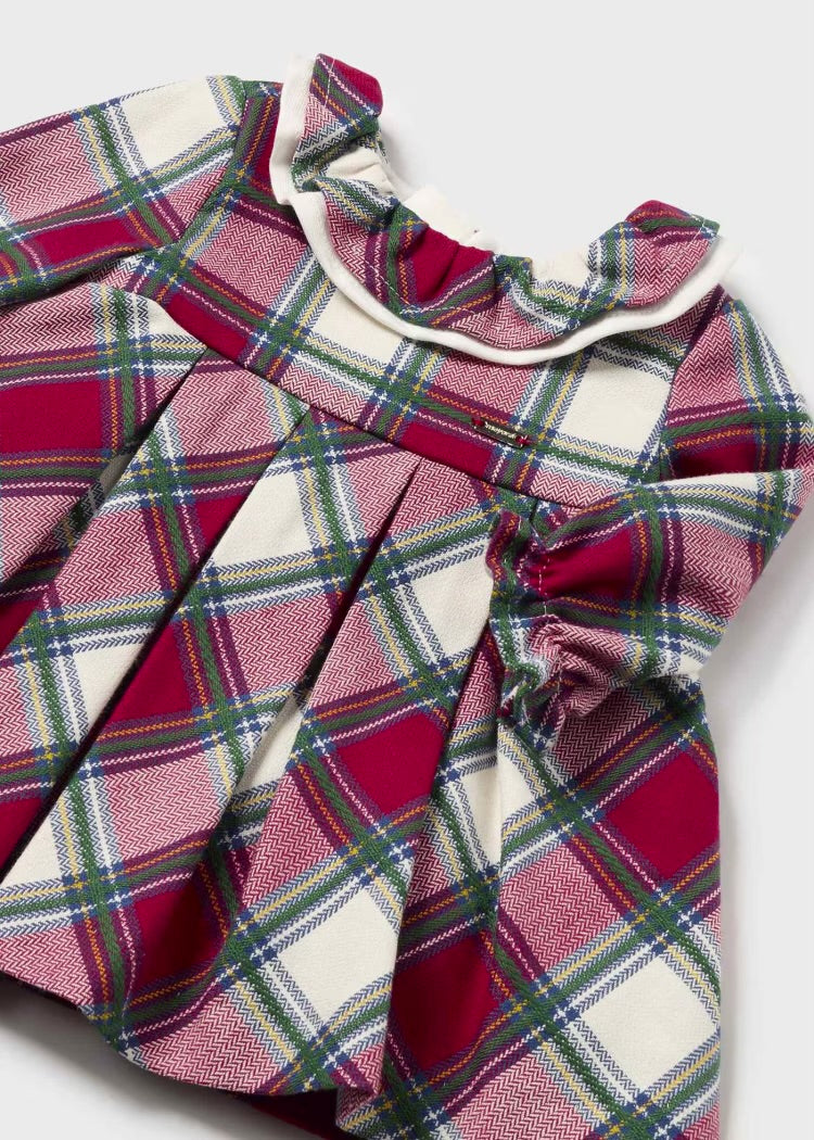 Red Tartan Ruffle Neck Dress