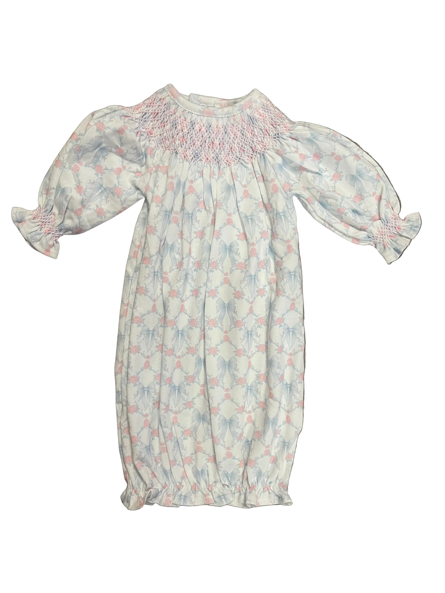 Blue Coquettes Hand Smocked Bishop Gown