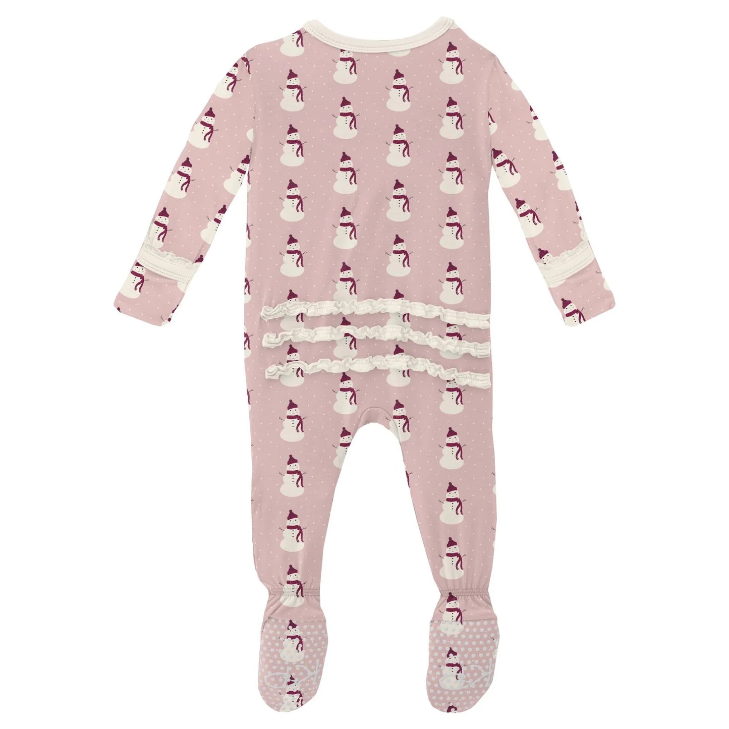 Pink Snowmen Ruffle Zip Footie